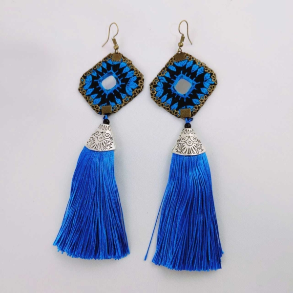 Baluchi Art Tassel Earrings, Turquoise