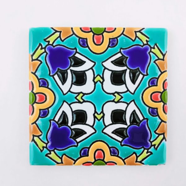 Turquoise Floral Clay Tile (D102)