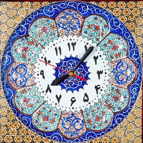 Tazhib Khatam Clock – 38cm Turquoise