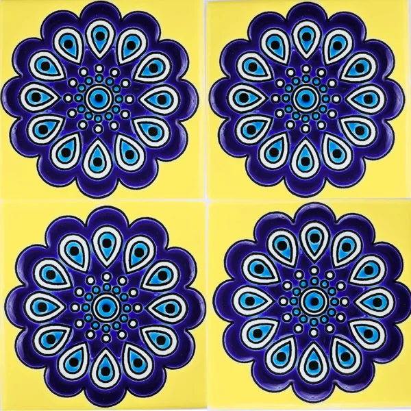 Blue Floral Clay Tile (d101)