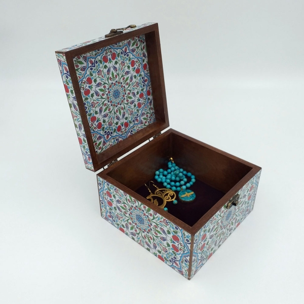 Decorative Storage Box Blue Mosaic Pattern 15 x 15cm