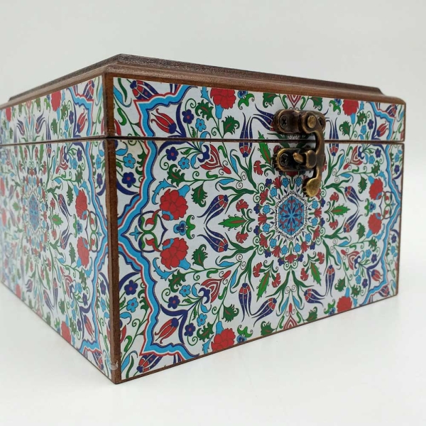 Decorative Storage Box Blue Mosaic Pattern 15 x 15cm