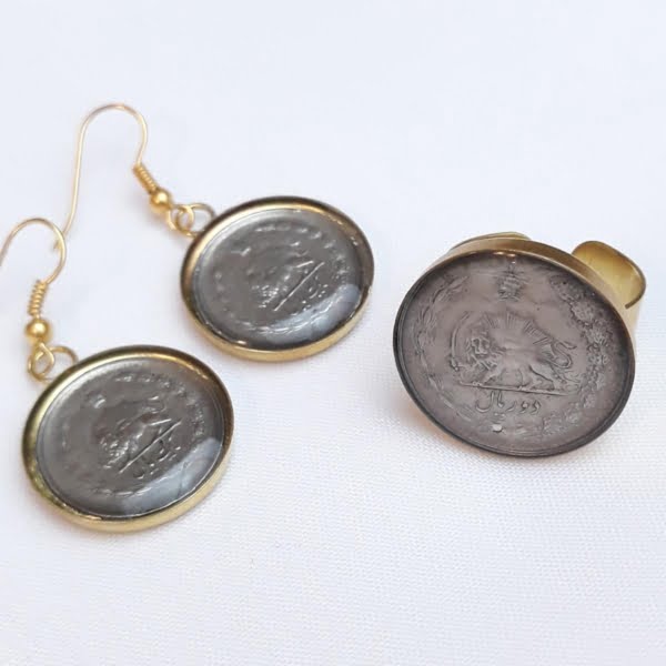 Pahlavi Coin Ring and Earring