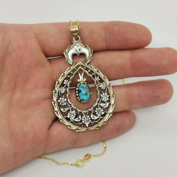 PERSIAN TURQUOISE ENGRAVED NECKLACE