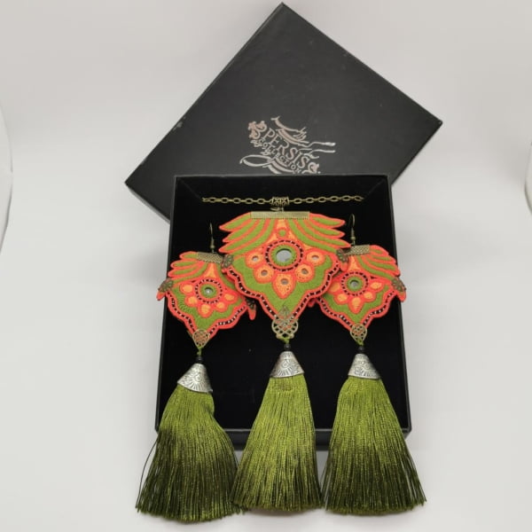 Olive Tassel Needlework Jewellery Set