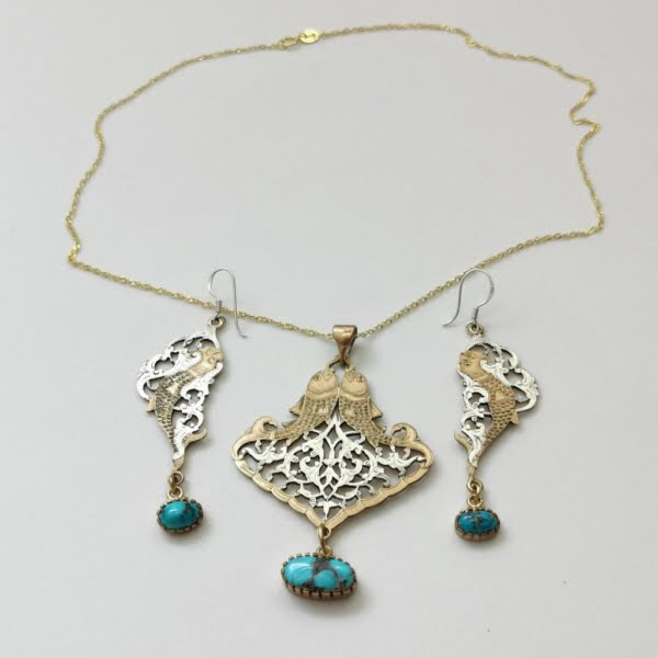 PERSIAN TURQUOISE ENGRAVED JEWELLERY SET