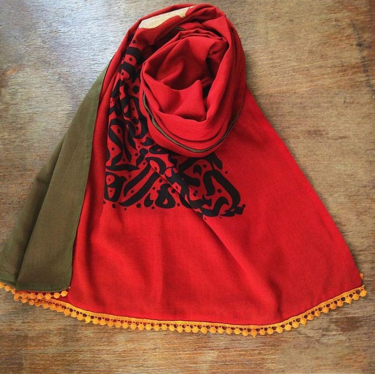 Crested Lark Double Sided Scarf, Red Cream 50 x 200cm