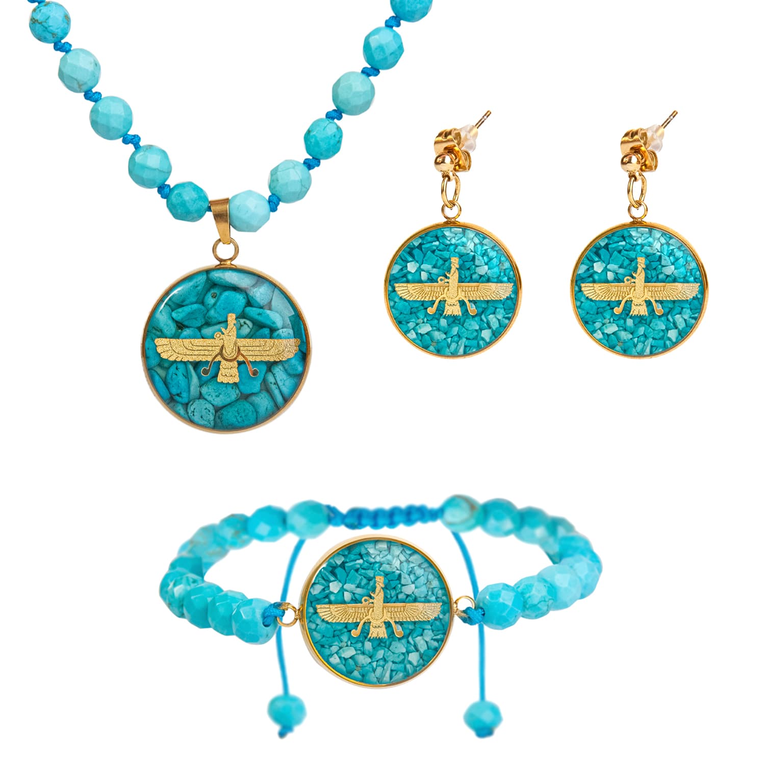 Farvahar Turquoise Gold Necklace, persian gold