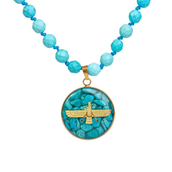 Farvahar Turquoise Gold Necklace-24k Gold