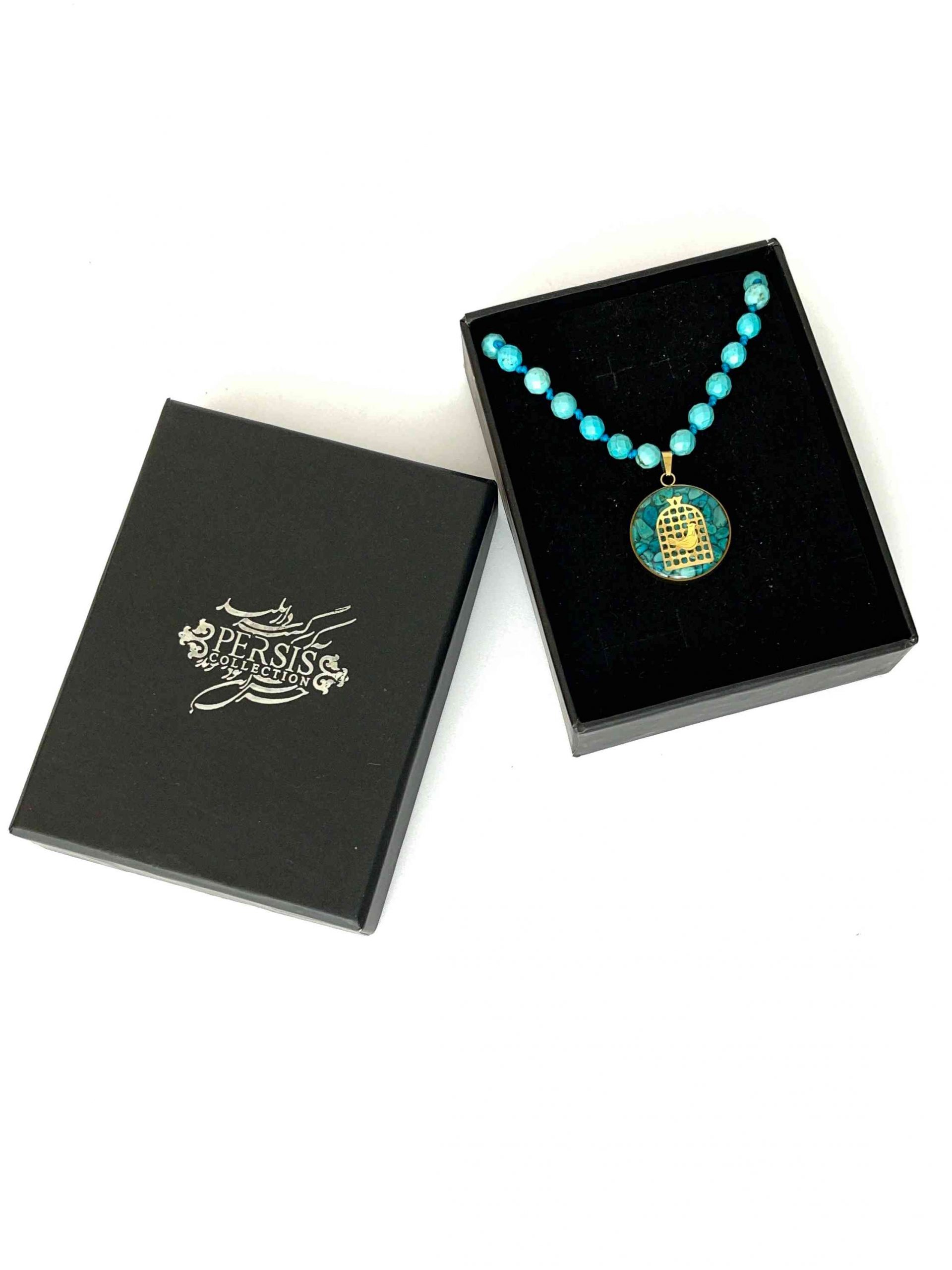 Amin Bird Turquoise Gold Necklace- 24k