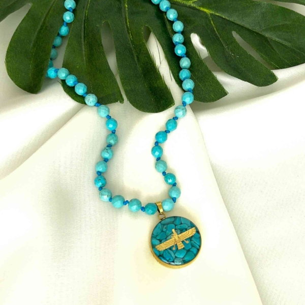 Farvahar Turquoise Gold Necklace-24k Gold