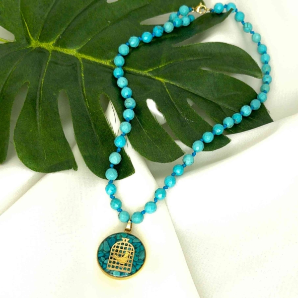 Amin Bird Turquoise Gold Necklace- 24k