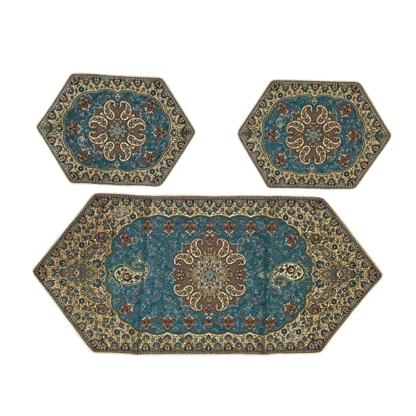 Elegant Blue Termeh Table Runner 3pcs Set