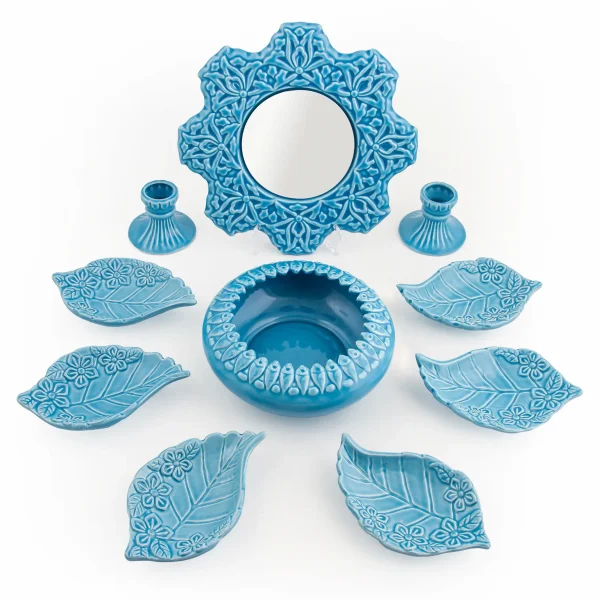 Turquoise Ceramic Haft Sin Set with Spring Design