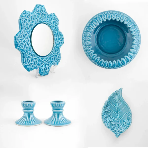 Turquoise Ceramic Haft Sin Set with Spring Design