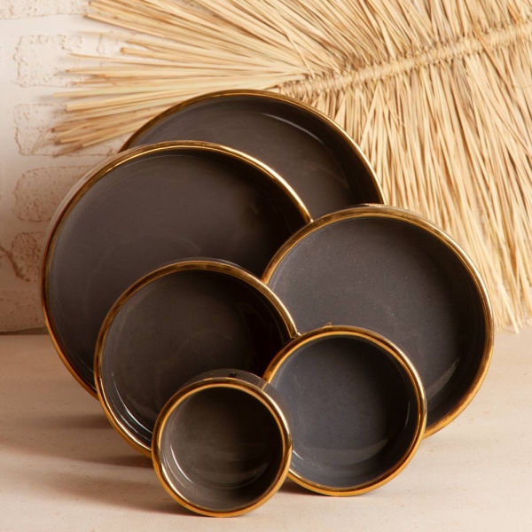 Stone Gold Edge Ceramic Bowls Set of 6