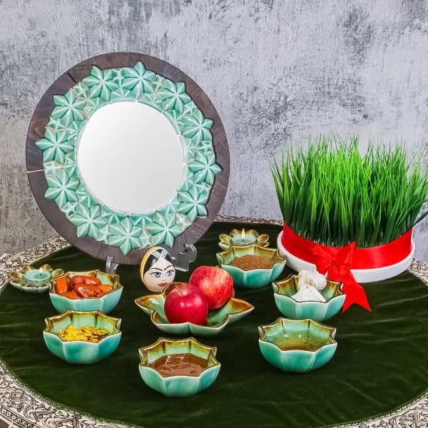 Elegant Emerald Ceramic Haft Sin Set