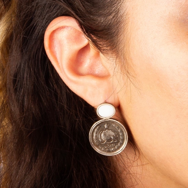 Pahlavi Coin and Shell Earrings