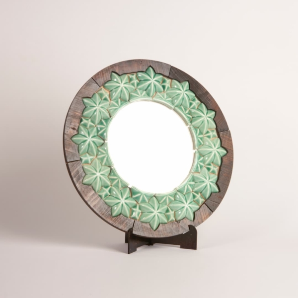 Elegant Emerald Ceramic Mirror and Candle Set