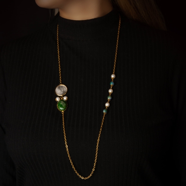Elegant Jade and Pearl Coin Necklace
