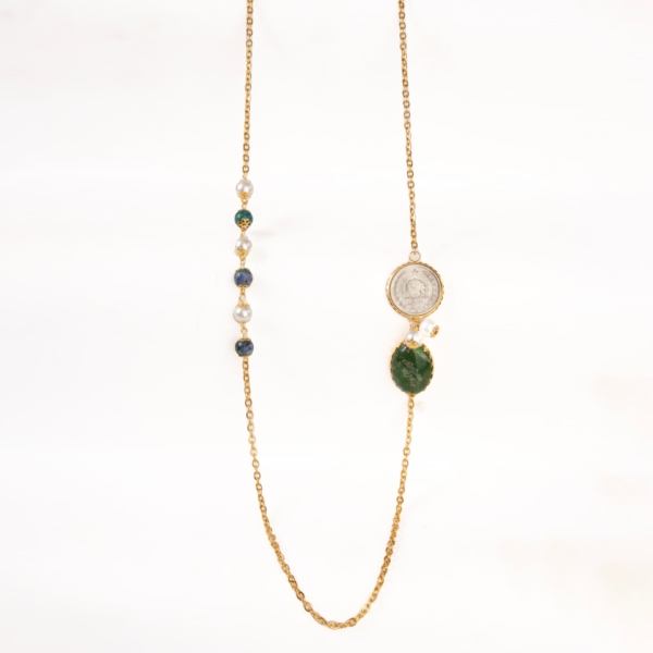 Elegant Jade and Pearl Coin Necklace