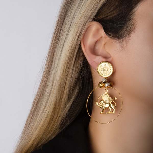 Lion and Sun Hoop Earrings