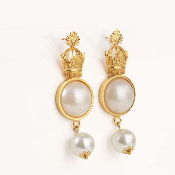 Pearls Adorned Crown Earrings