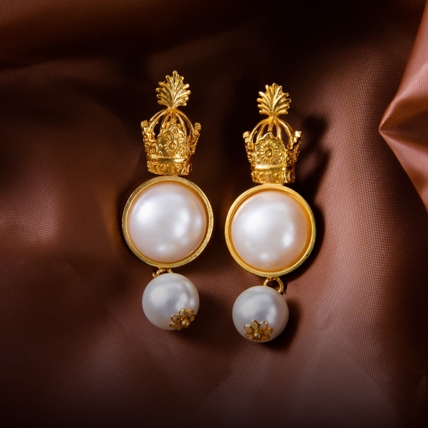 Pearls Adorned Crown Earrings