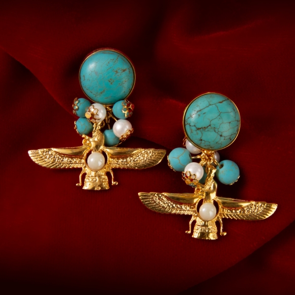 Turquoise Farvahar Statement Earrings