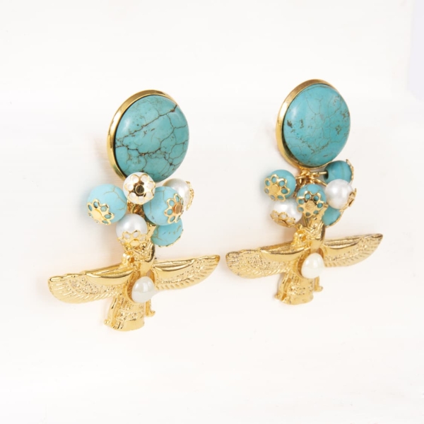 Turquoise Farvahar Statement Earrings