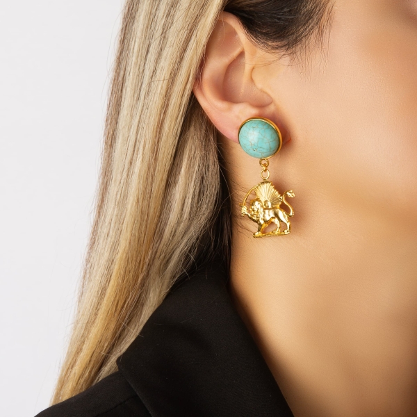 Turquoise Lion and Sun Statement Earrings