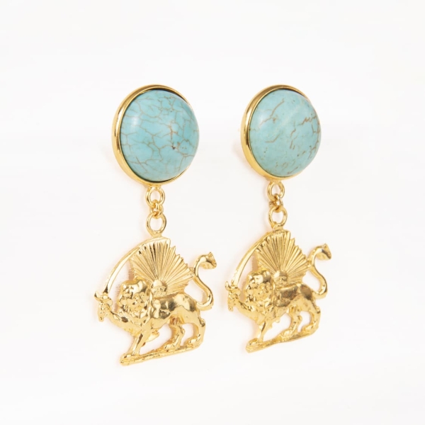 Turquoise Lion and Sun Statement Earrings