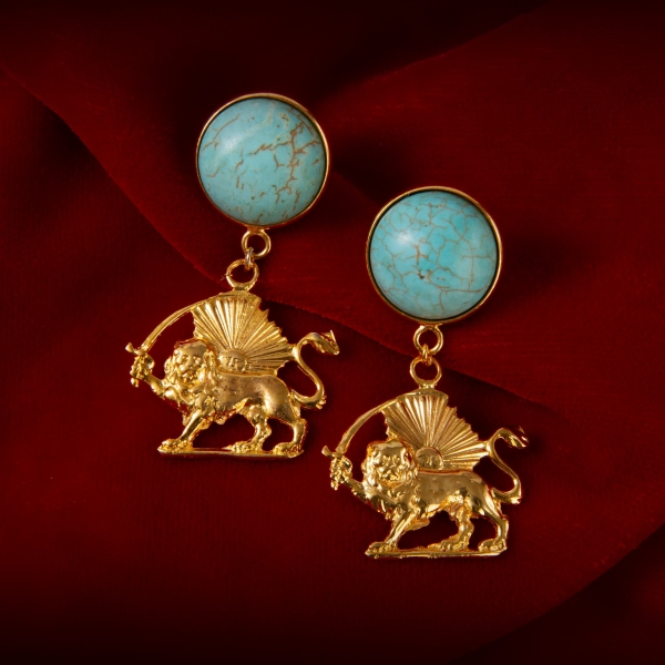 Turquoise Lion and Sun Statement Earrings