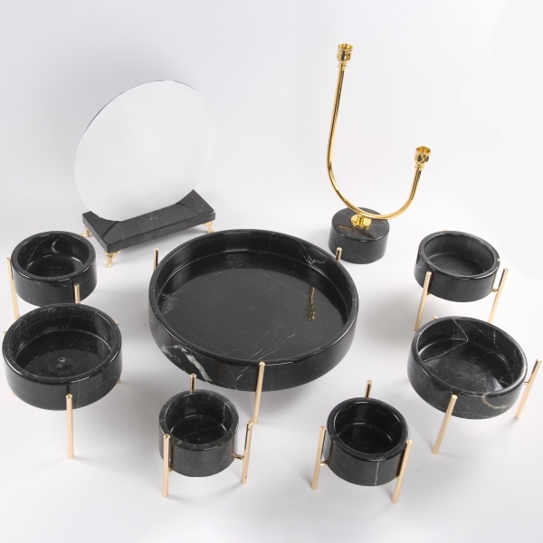 Black Persian Marble Stone Haftseen Set