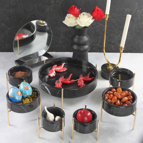 Black Persian Marble Stone Haftseen Set