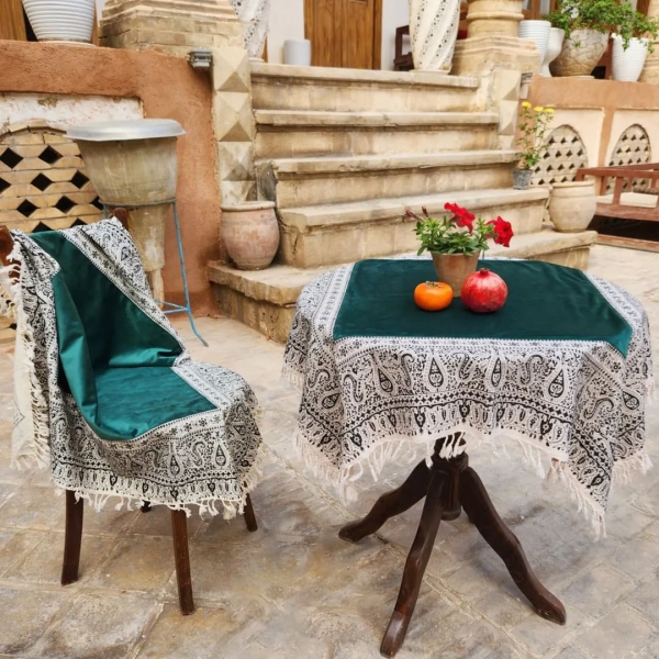 Luxury Velvet Ghalamkar Tablecloth- Green