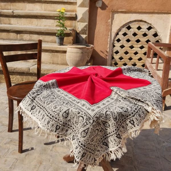 Luxury Velvet Ghalamkar Tablecloth- Red