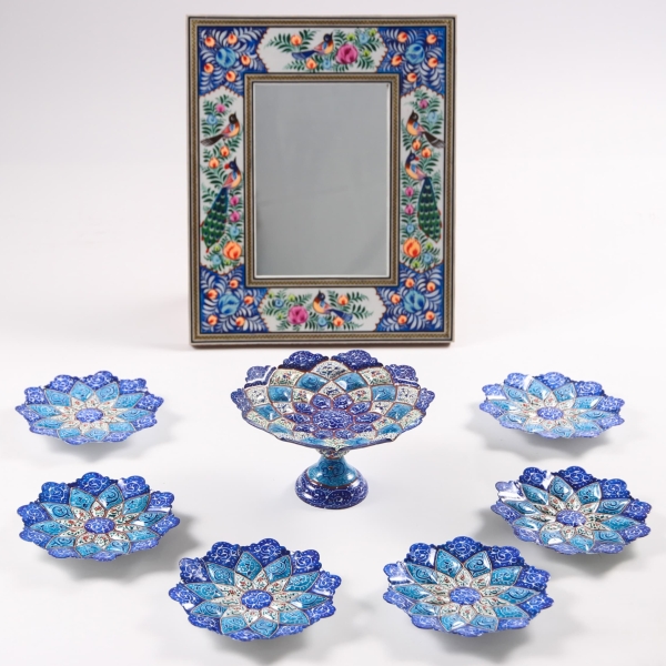 Minakari Haft Sin Set and Floral Khatam Kari Mirror