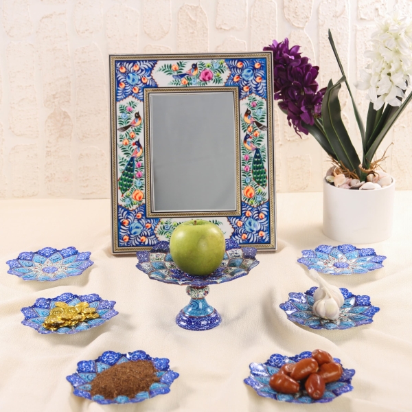 Minakari Haft Sin Set and Floral Khatam Kari Mirror