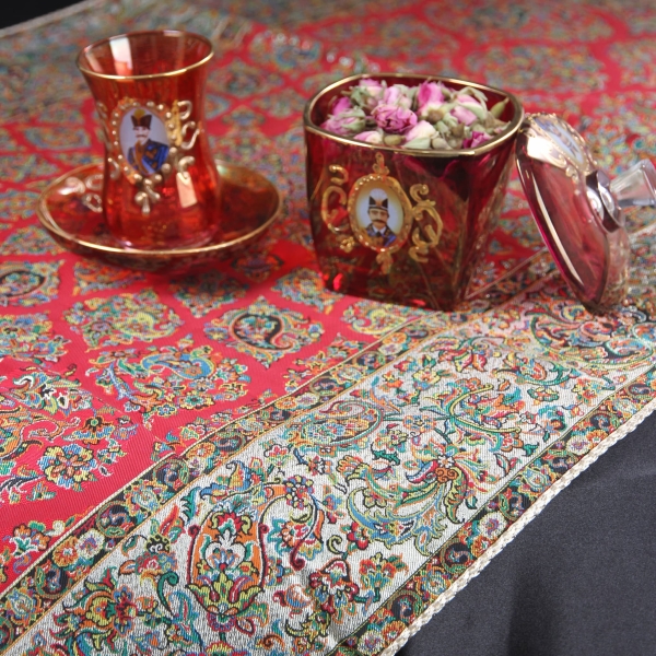 Persian Red Silk Termeh Tablecloth 1 x 1m