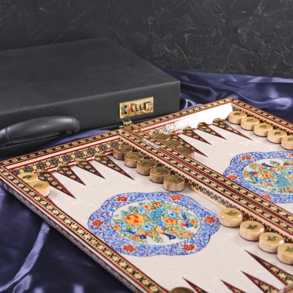 Flower and Bird Khatam Backgammon and Chess Set 50cm