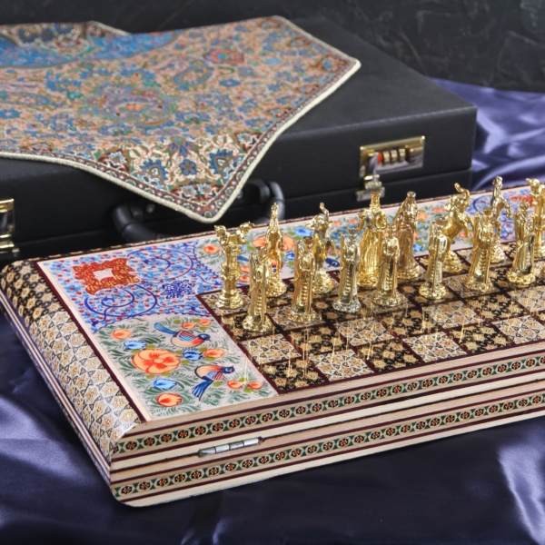 Flower and Bird Khatam Backgammon and Chess Set 50cm