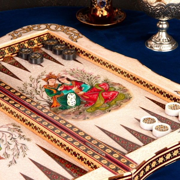 Persian Khatam Backgammon and Chess Set – Layla and Majnun 50cm