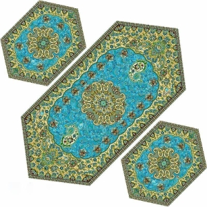 Elegant Green Termeh Table Runner 3pcs Set