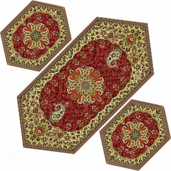 Elegant Red Termeh Table Runner 3pcs Set