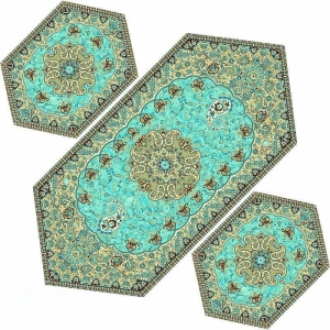 Elegant Turquoise Termeh Table Runner 3pcs Set