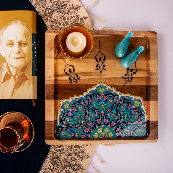 Hand-Painted Walnut Wood Serving Tray – Persian Eslimi Pattern