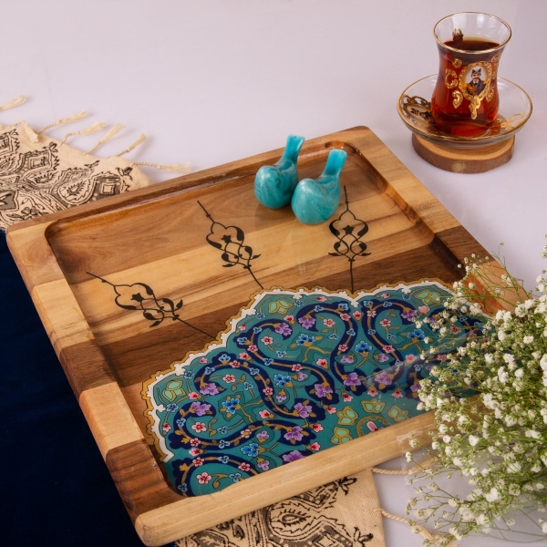 Hand-Painted Walnut Wood Serving Tray – Persian Eslimi Pattern