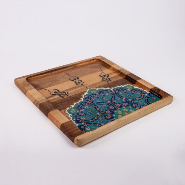 Hand-Painted Walnut Wood Serving Tray – Persian Eslimi Pattern