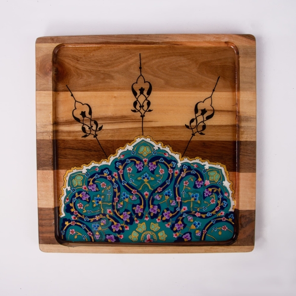 Hand-Painted Walnut Wood Serving Tray – Persian Eslimi Pattern